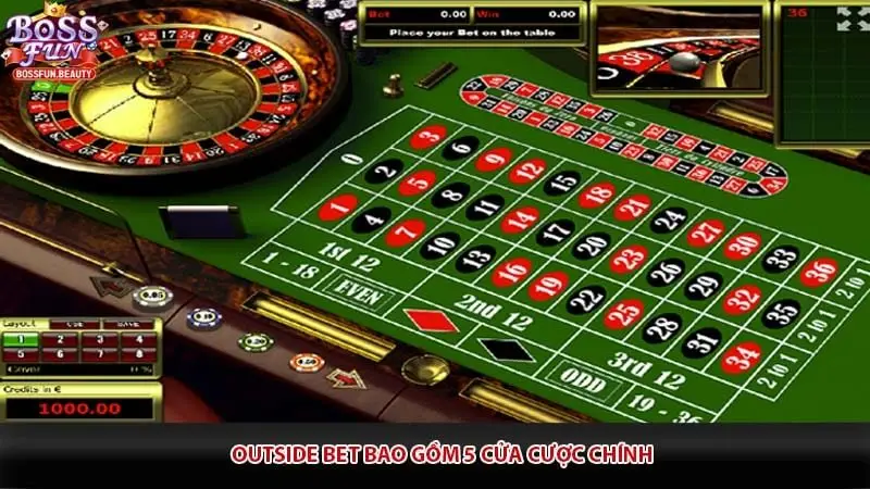 Outside Bet bao gồm 5 cửa cược chính